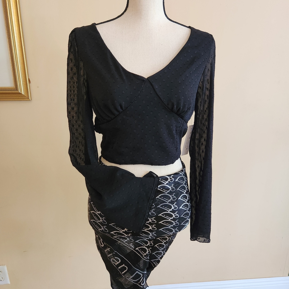 Black Long Sleeve Top and Skirt Set